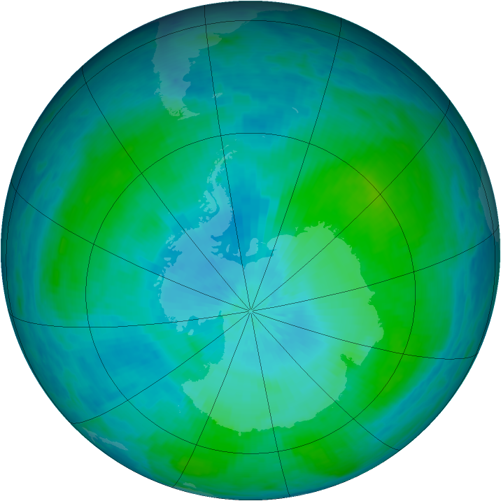 Antarctic ozone map for 12 February 1993